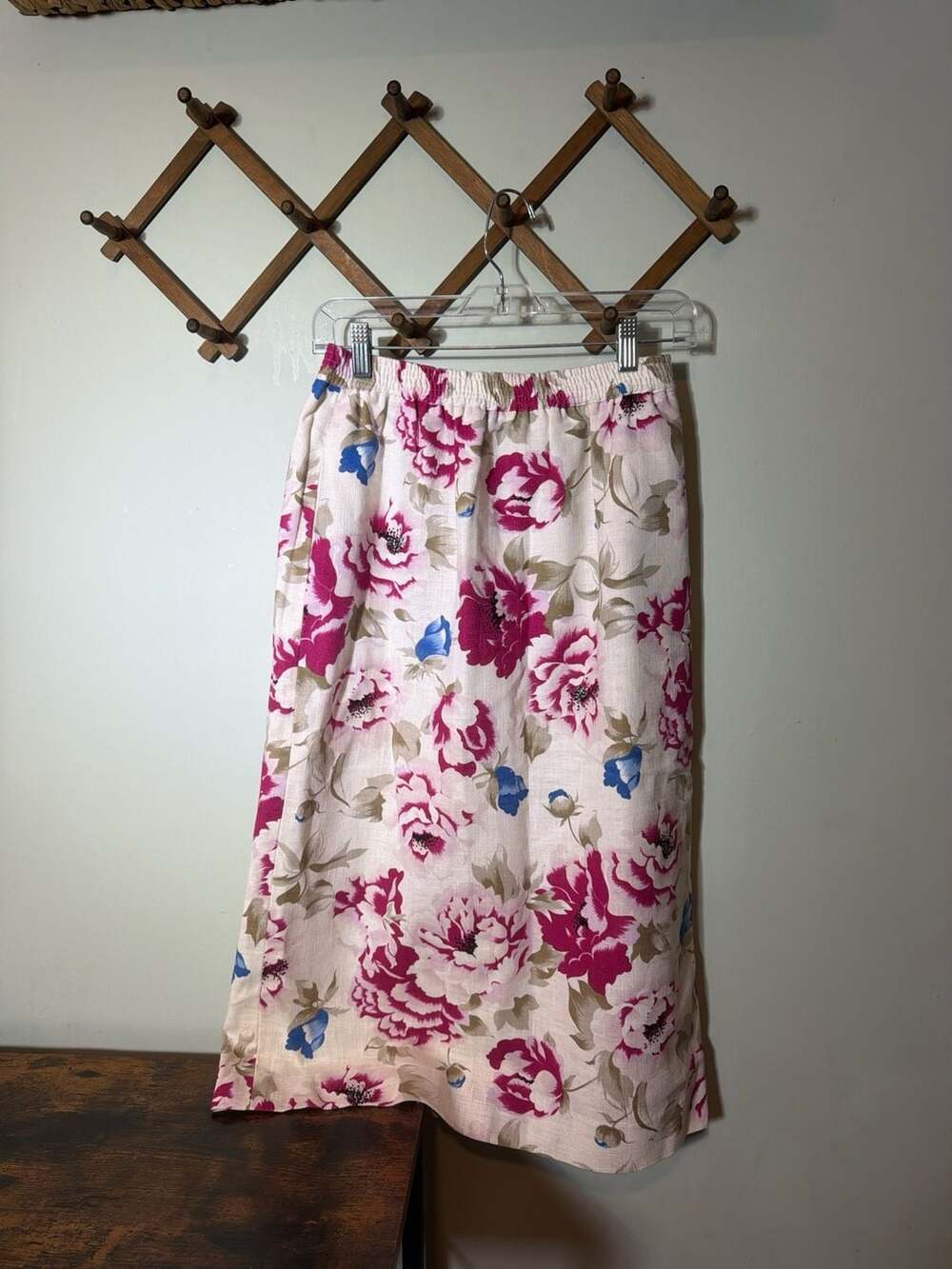 Vintage Liz Claiborne Floral Cotton Midi Skirt with Pockets Size 12